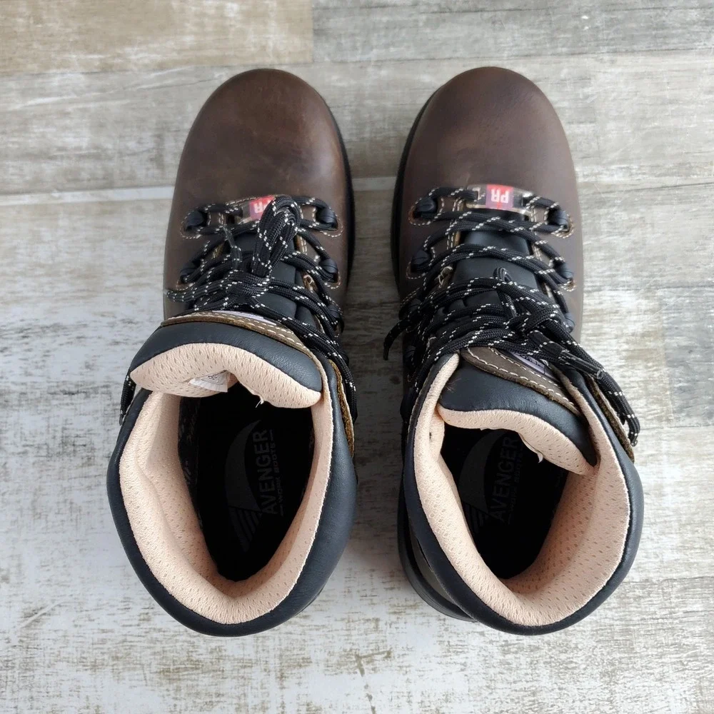 Avenger Framer A7130 Womens Boots Sz 11 Brown Leather Waterproof Lace Up Mid Top
